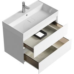Комплект подвесной тумбы Aqwella Geometria 81x48 см на 2 ящика, белый с умывальником Вилис 81, GE01082WM+4610119205126