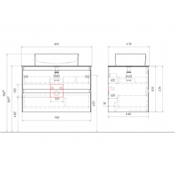 Комплект подвесной тумбы Aqwella Geometria 81x48 см на 2 ящика, светло серый со столешницей из керамогранита, мрамор серый, GE01082ST+STG814X476GS