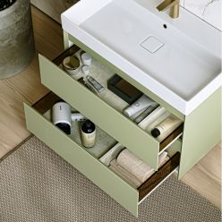 Комплект подвесной тумбы Aqwella Geometria 81x48 см на 2 ящика, зеленый с умывальником Вилис 81, GE01082SH+4610119205126