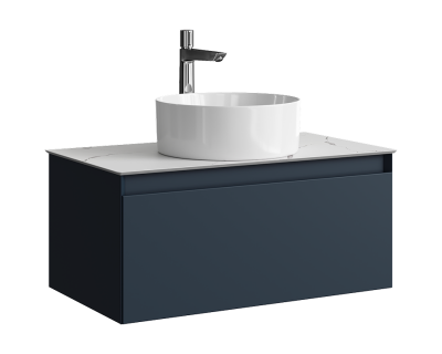 Комплект подвесной тумбы Aqwella Geometria 81x48 см, темно серый со столешницей из керамогранита, мрамор белый, GE01081GRM+STG814X476MW