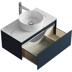 Комплект подвесной тумбы Aqwella Geometria 81x48 см, темно серый со столешницей из керамогранита, мрамор белый, GE01081GRM+STG814X476MW