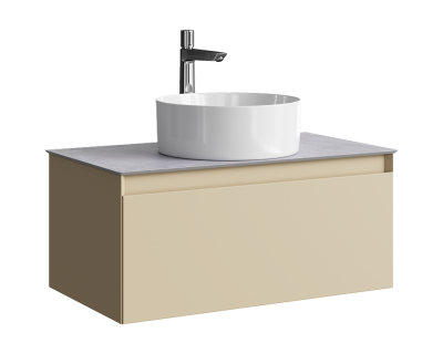 Комплект подвесной тумбы Aqwella Geometria 81x48 см, бежевый со столешницей из керамогранита, мрамор серый, GE01081MD+STG814X476GS