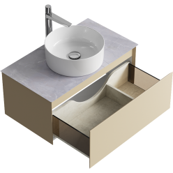 Комплект подвесной тумбы Aqwella Geometria 81x48 см, бежевый со столешницей из керамогранита, мрамор серый, GE01081MD+STG814X476GS