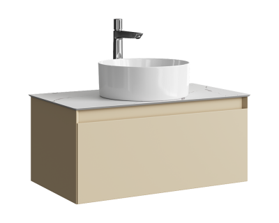 Комплект подвесной тумбы Aqwella Geometria 81x48 см, бежевый со столешницей из керамогранита, мрамор белый, GE01081MD+STG814X476MW