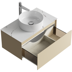 Комплект подвесной тумбы Aqwella Geometria 81x48 см, бежевый со столешницей из керамогранита, мрамор белый, GE01081MD+STG814X476MW