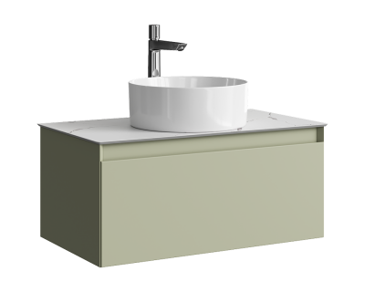 Комплект подвесной тумбы Aqwella Geometria 81x48 см, зеленый со столешницей из керамогранита, мрамор белый, GE01081SH+STG814X476MW