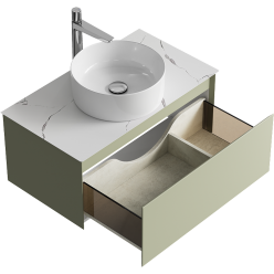 Комплект подвесной тумбы Aqwella Geometria 81x48 см, зеленый со столешницей из керамогранита, мрамор белый, GE01081SH+STG814X476MW