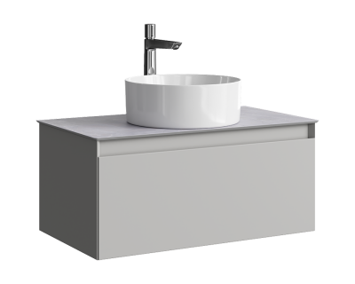 Комплект подвесной тумбы Aqwella Geometria 81x48 см, светло серый со столешницей из керамогранита, мрамор серый, GE01081ST+STG814X476GS