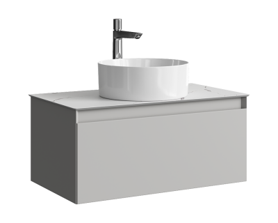 Комплект подвесной тумбы Aqwella Geometria 81x48 см, светло серый со столешницей из керамогранита, мрамор белый, GE01081ST+STG814X476MW