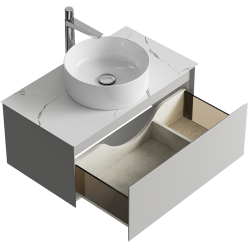 Комплект подвесной тумбы Aqwella Geometria 81x48 см, светло серый со столешницей из керамогранита, мрамор белый, GE01081ST+STG814X476MW