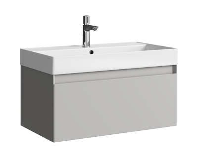 Комплект подвесной тумбы Aqwella Geometria 81x48 см, светло серый с умывальником Вилис 81, GE01081ST+4610119205126