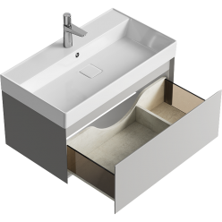 Комплект подвесной тумбы Aqwella Geometria 81x48 см, светло серый с умывальником Вилис 81, GE01081ST+4610119205126