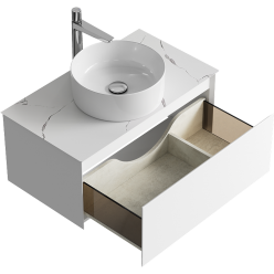 Комплект подвесной тумбы Aqwella Geometria 81x48 см, белый со столешницей из керамогранита, мрамор белый, GE01081WM+STG814X476MW