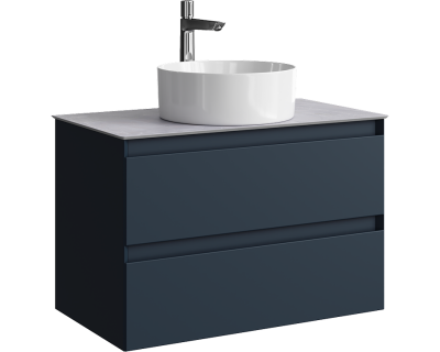 Комплект подвесной тумбы Aqwella Geometria 81x48 см на 2 ящика, темно серый со столешницей из керамогранита, мрамор серый, GE01082GRM+STG814X476GS