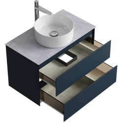 Комплект подвесной тумбы Aqwella Geometria 81x48 см на 2 ящика, темно серый со столешницей из керамогранита, мрамор серый, GE01082GRM+STG814X476GS
