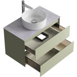 Комплект подвесной тумбы Aqwella Geometria 81x48 см на 2 ящика, зеленый со столешницей из керамогранита, мрамор серый, GE01082SH+STG814X476GS