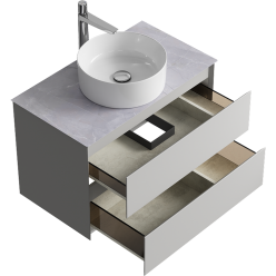 Комплект подвесной тумбы Aqwella Geometria 81x48 см на 2 ящика, светло серый со столешницей из керамогранита, мрамор серый, GE01082ST+STG814X476GS