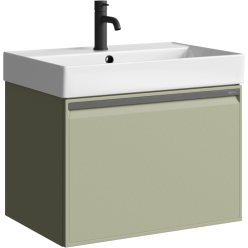 Комплект подвесной тумбы Aqwella Pure 66x47 см, зеленый с умывальником Вилис 66, PUR0165SH+4610119204013