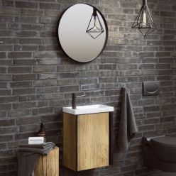 Комплект подвесной тумбы Aqwella Urban 45x25 см, темное дерево с умывальником Фостер 45, URB0145DB+4640021065907