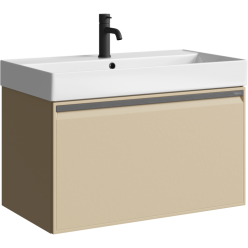 Комплект подвесной тумбы Aqwella Pure 81x47 см, бежевый с умывальником Вилис 81, PUR0108KS+4610119205126 