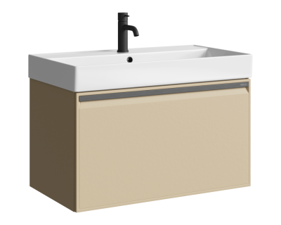 Комплект подвесной тумбы Aqwella Pure 81x47 см, бежевый с умывальником Вилис 81, PUR0108KS+4610119205126 