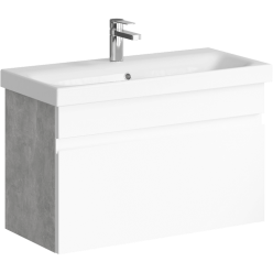 Комплект подвесной тумбы Aqwella Smart 80x39 см, ,бетон светлый с умывальником Moduo Slim 80, SRT0108BS+UM-MOD80SL/1