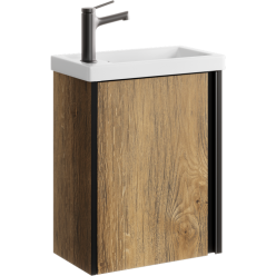 Комплект подвесной тумбы Aqwella Urban 45x25 см, темное дерево с умывальником Фостер 45, URB0145DB+4640021065907
