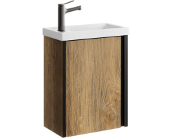 Комплект подвесной тумбы Aqwella Urban 45x25 см, темное дерево с умывальником Фостер 45, URB0145DB+4640021065907