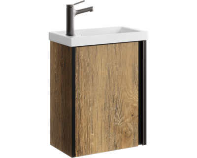 Комплект подвесной тумбы Aqwella Urban 45x25 см, темное дерево с умывальником Фостер 45, URB0145DB+4640021065907
