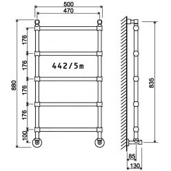 Полотенцесушитель водяной Margaroli Sole 442/5/F 500x891.5 черный матовый, 4425F500N