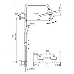 Душевая система Ideal Standard Ceratherm T25+ термостатическая, верхний душ, хром, A7210AA