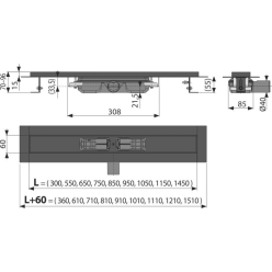 Водоотводящий желоб Alcaplast APZ101BLACK-750 низкий с порогами для перфорированной решетки, черный-мат