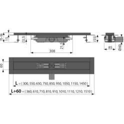 Водоотводящий желоб Alcaplast APZ101BLACK-300 низкий с порогами для перфорированной решетки, черный-мат