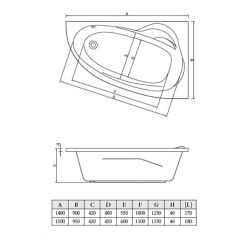 Акриловая ванна Bonito Home Emilia 140x90 правая