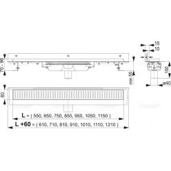 Душевой лоток AlcaPlast Low APZ1104-550 для перфорированной решетки с регулируемым краем к стене, с вертикальным стоком