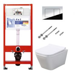 Комплект: TECEbasekit + унитаз подвесной безободковый с крышкой микролифт + панель смыва TECEnow хром глянцевый, 94_S 824