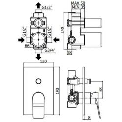 Встраиваемый смеситель на 2 выхода Paffoni Tilt, TI015BO/M белый матовый