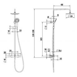 Душевая стойка с изливом Villeroy&Boch, TVS00001600061 (1140 мм-1500 мм)