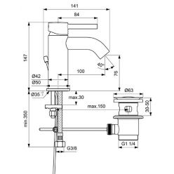 Смеситель для раковины Ideal Standard CERALINE Black BC193XG c донным клапаном