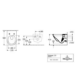 Подвесной унитаз Villeroy Boch Subway 3.0 37x56 с сиденьем микролифт, безободковый 4670TS01