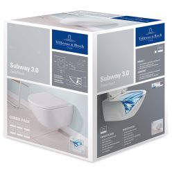 Подвесной унитаз Villeroy Boch Subway 3.0 37x56 с сиденьем микролифт, безободковый 4670TS01