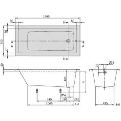 Акриловая ванна VILLEROY & BOCH Targa Plus Solo 1600x700х410 мм, UBA167NES2V01+U99740000