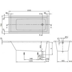 Акриловая ванна VILLEROY & BOCH Targa Plus Solo 1500x700х410 мм, UBA150NES2V01+U99740000