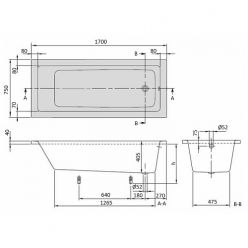 Акриловая ванна VILLEROY & BOCH Targa Plus Solo 1700x750х410 мм, UBA171NES2V01+U99740000