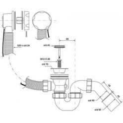 Сифон для ванны McAlpine НС31-M-S2-1M полуавтомат, цвет хром глянец