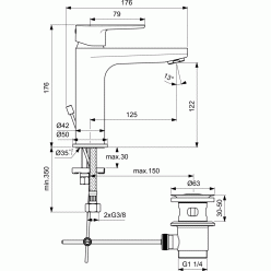 Смеситель для умывальника Ideal Standard CERAFINE O, BC699XG с донным клапаном