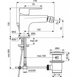 Смеситель для биде Ideal Standard Cerafine O, BC705XG с донным клапаном	