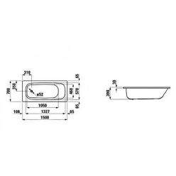 Стальная ванна Laufen Pro 150x70  с шумоизаляцией, 2219500000401