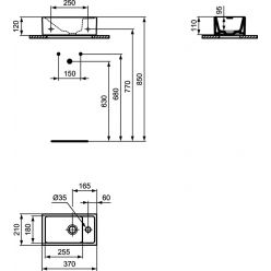 Умывальник 370х210 мм Ideal Standart Tempo NEW отверстие справа, белый E211201