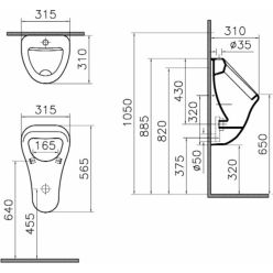 Писсуар Vitra Arkitekt, подвод воды сверху 6202B003-0198